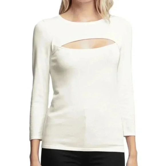 NWT L'Agence Jocelyn Cutout Sweater in Ivory Size S Minimalist Quiet Luxury - Picture 2 of 13